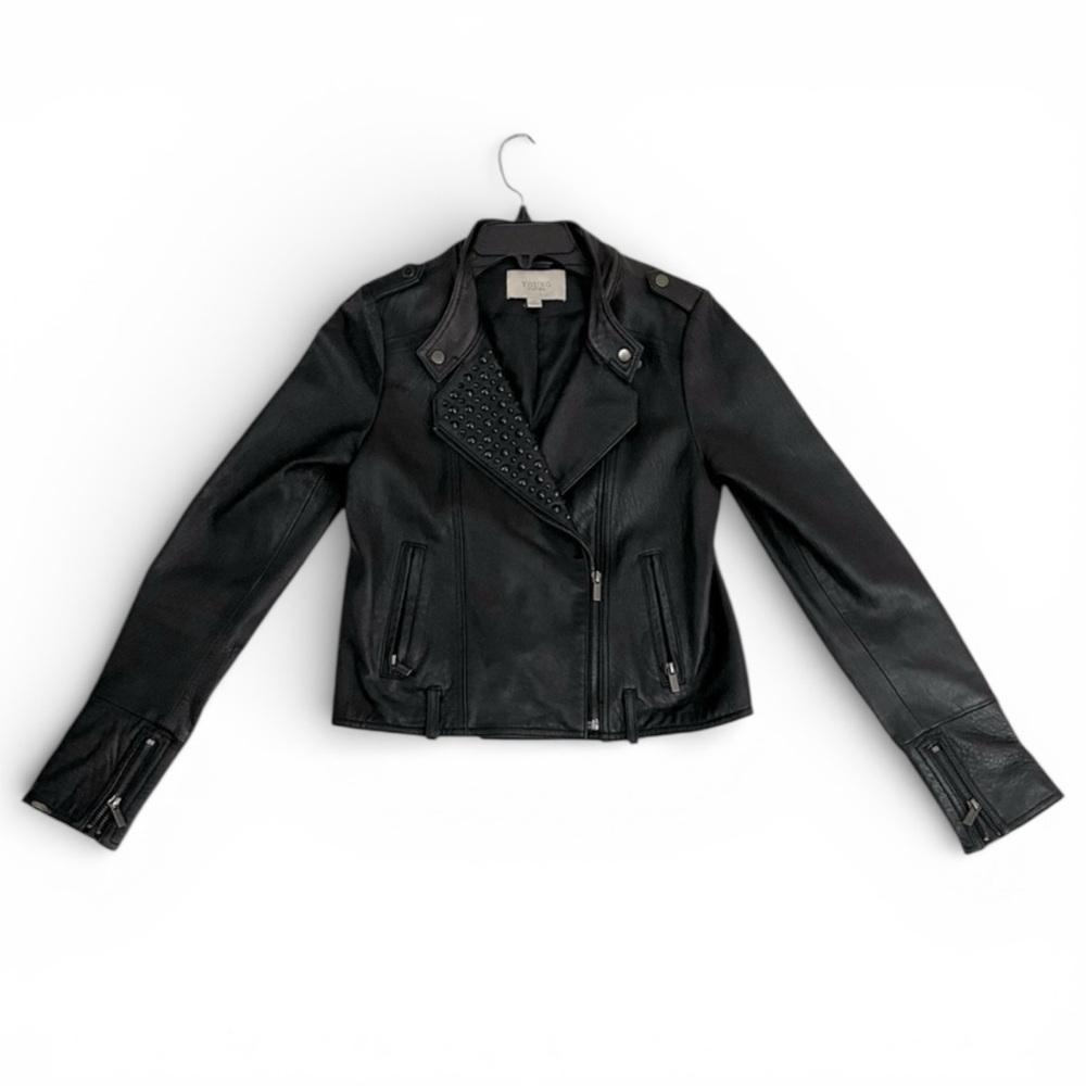 YOUNG BY YOYO YEUNG Women’s Lamb Leather Studded Black Moto Jacket Size Medium